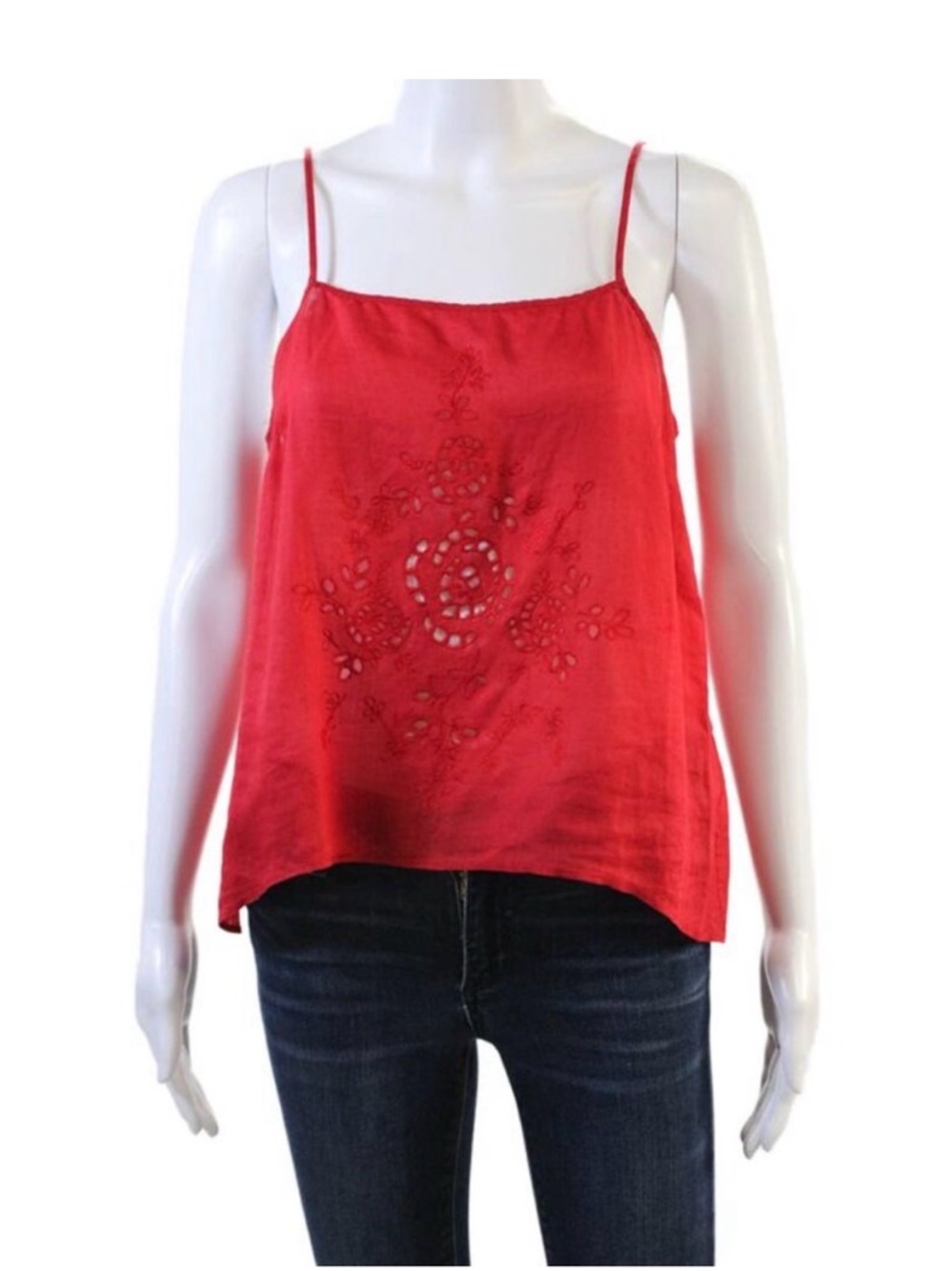 Forte Forte Womens Spaghetti Strap Scoop Neck Embroidered Tank Top Red Size 1